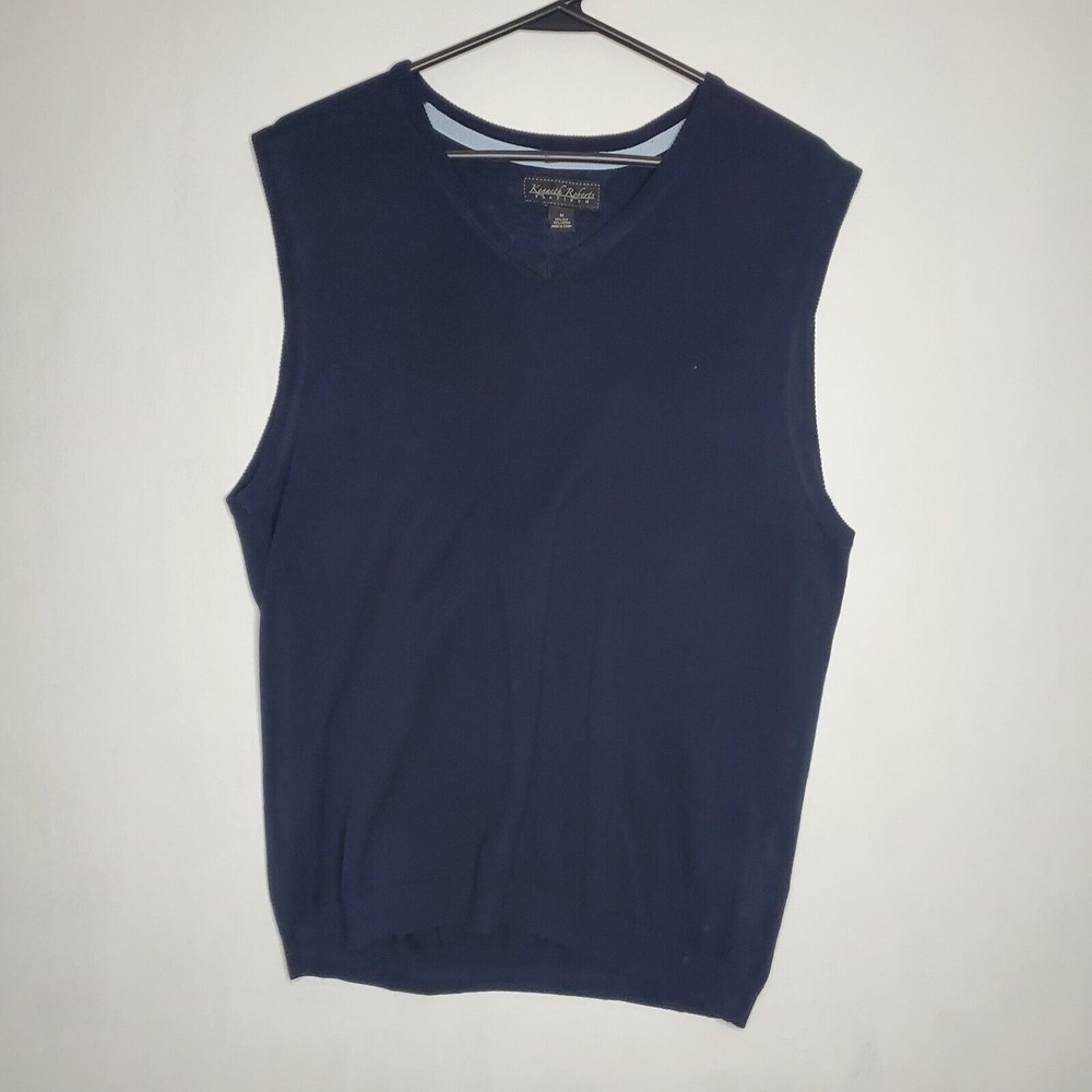 Kenneth Roberts Platinum 70% Silk Sleeveless Sweater Vest Men's Size M Navy